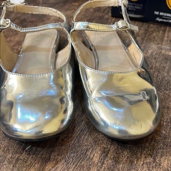 Zara Shiny Silver Flats with Strap - Picture 2 of 6